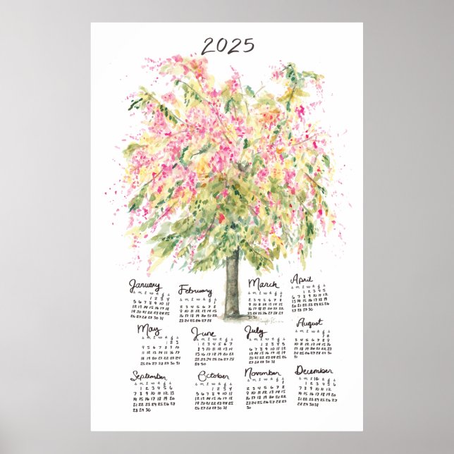 Affiche Calendrier 2025 Grand Arbre de Pluie Aquarelle Arc (Devant)