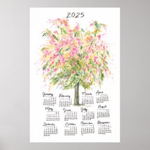 Calendrier 2025 Haute aquarelle Arbre de douche ar