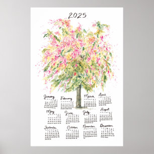 Affiche Calendrier 2025 Haute aquarelle Arbre de douche ar