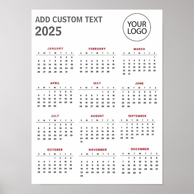Affiche Calendrier 2025 Logo et Texte de l'entreprise prof (Devant)