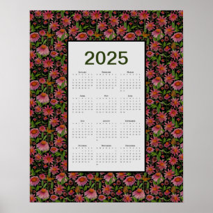 Affiche Calendrier 2025 pleine année Fleurs de cône