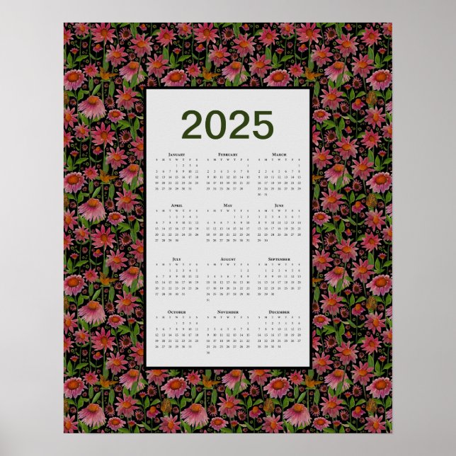 Affiche Calendrier 2025 pleine année Fleurs de cône (Devant)
