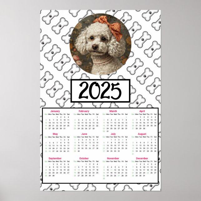 Affiche Calendrier 2025 Poodle et Os (Devant)