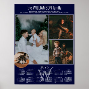 Affiche Calendrier 2025 pour collage de 4 photos Souvenir 
