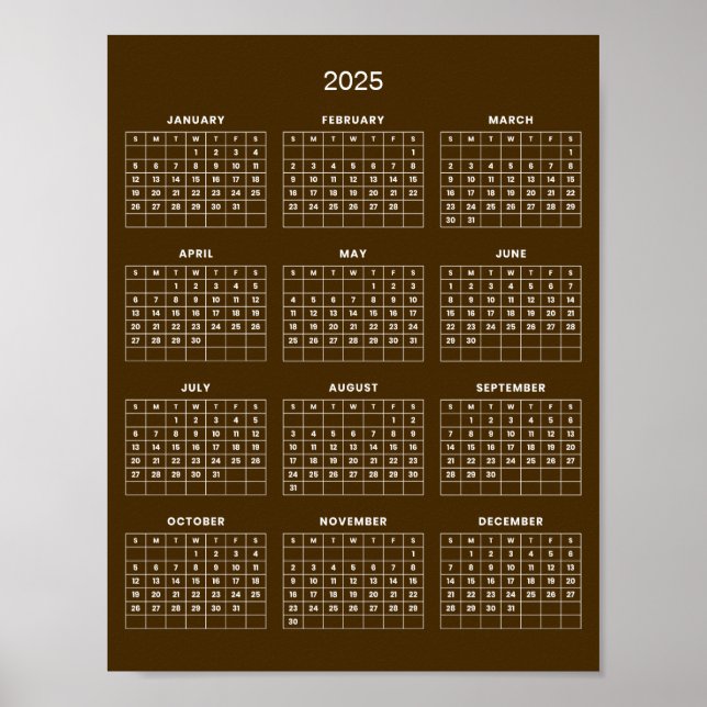Affiche Calendrier 2025 Simple et Élégant |  (Devant)