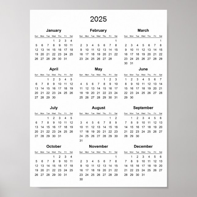 Affiche Calendrier 2025 Simple et Élégant |  (Devant)