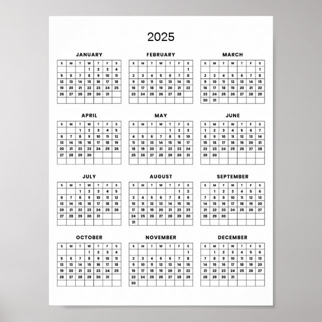 Affiche Calendrier 2025 Simple et Élégant |  (Devant)