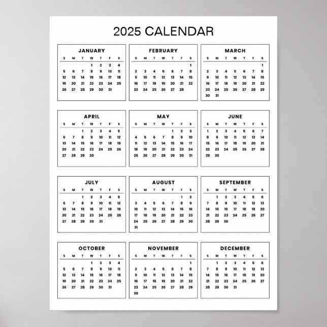 Affiche Calendrier 2025 Simple et Élégant |  (Devant)