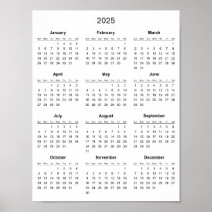 Affiche Calendrier 2025 simple mais élégant
