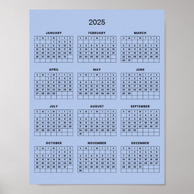 Affiche Calendrier 2025 simple mais élégant | (Devant)