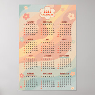 Affiche Calendrier 2025 Super Vintage Pastel Swirl