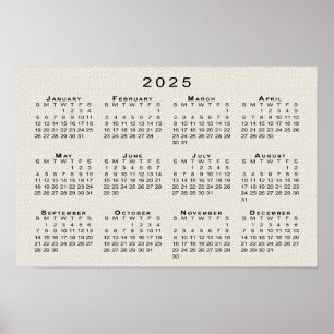 Affiche Calendrier 2025 sur Faux Canvas Texture Modèle