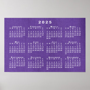 Affiche Calendrier 2025 sur la texture de lin pourpre Phot