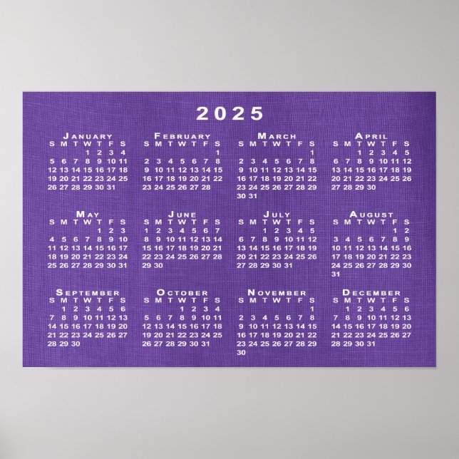 Affiche Calendrier 2025 sur la texture de lin pourpre Phot (Devant)