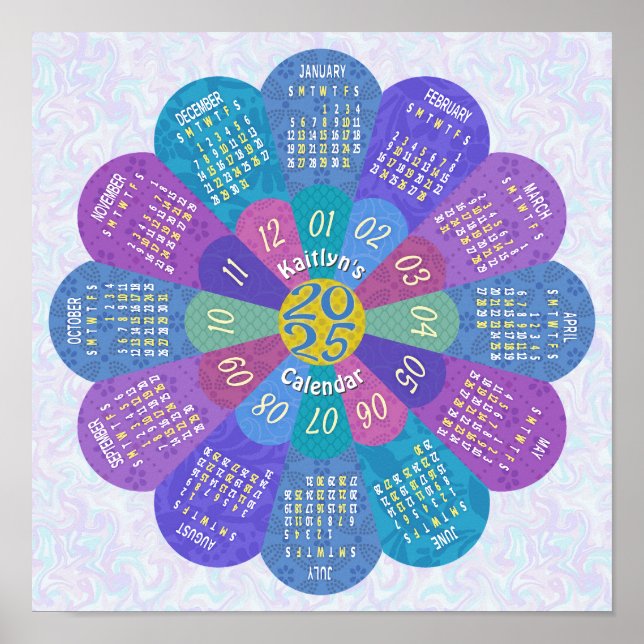 Affiche Calendrier 2025 Unique Boho Purple Flower personna (Devant)