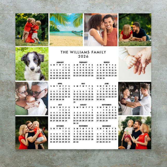 Affiche Calendrier 2026 10 Photo Collage Famille (2026 Calendar 10 Photo Collage Family Poster)