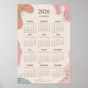 Affiche Calendrier 2026 Abstrait Bohème de style milieu de