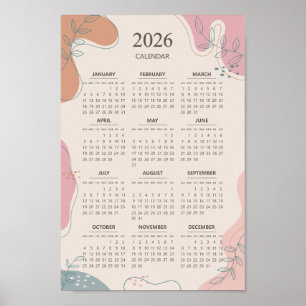 Affiche Calendrier 2026 Abstrait Bohème de style milieu de