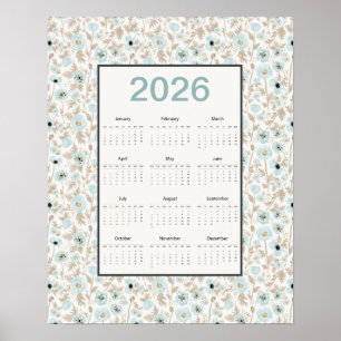 Affiche Calendrier 2026 année complète Bleu Crème Coquelic