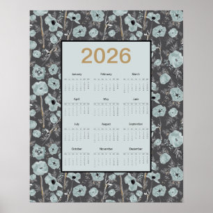 Affiche Calendrier 2026 année complète bleu gris Coquelico