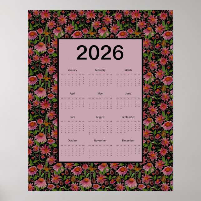 Affiche Calendrier 2026 année complète Fleurs de cône (Devant)