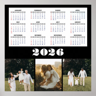 Affiche Calendrier 2026 avec fond noir