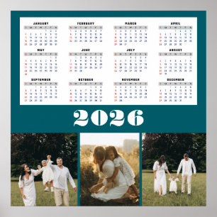Affiche Calendrier 2026 avec fond sarcelle