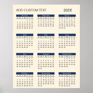 Affiche Calendrier 2026 avec texte personnalisé à la mode