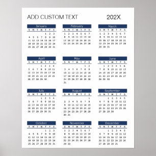 Affiche Calendrier 2026 avec texte personnalisé à la mode 