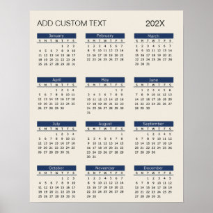 Affiche Calendrier 2026 avec texte personnalisé à la mode 