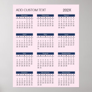 Affiche Calendrier 2026 avec texte personnalisé à la mode