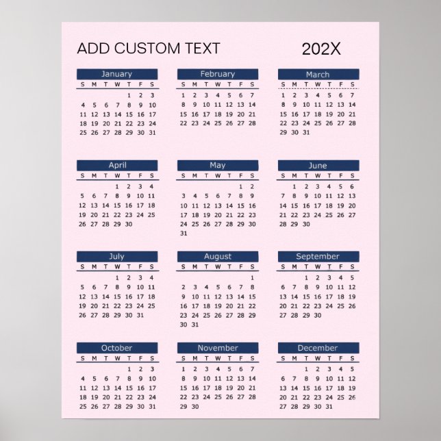 Affiche Calendrier 2026 avec texte personnalisé à la mode  (Devant)