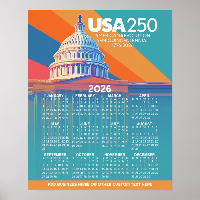 Affiche Calendrier 2026 avec USA 250 Dôme de la capitale A (Devant)