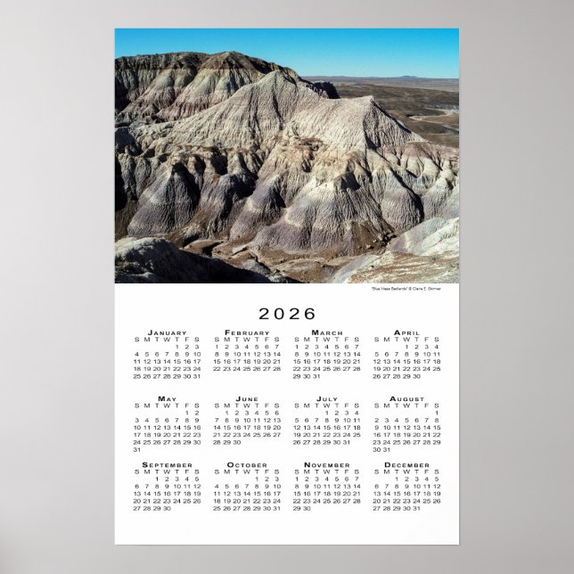 Affiche Calendrier 2026 Badlands Montagnes Désertiques Blu (Devant)