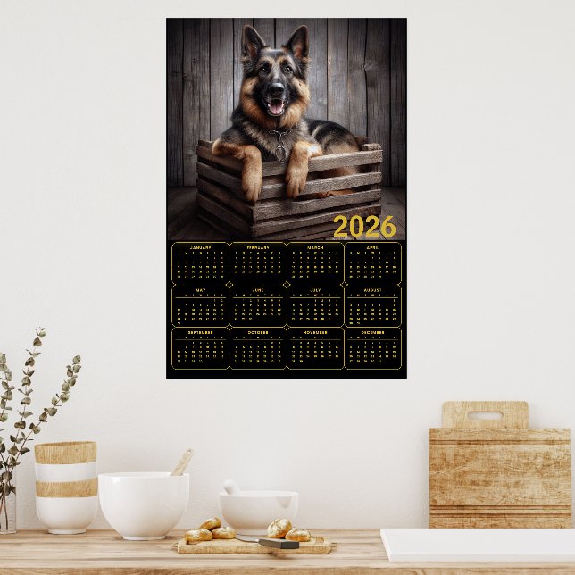 Affiche Calendrier 2026 Berger Allemand (Cuisine)