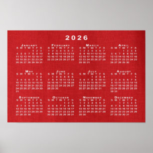 Affiche Calendrier 2026 blanc sur photo personnalisable