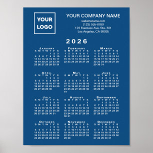 Affiche Calendrier 2026 Business Logo et texte bleu
