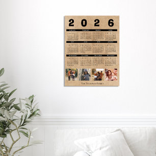 Affiche Calendrier 2026 Collage Photo de Famille Kraft Rus