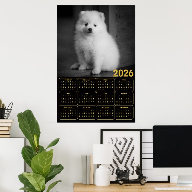 Affiche Calendrier 2026 de chiot Bichon Frise (Bureau à domicile)