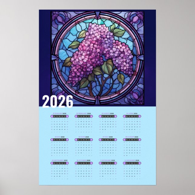 Affiche Calendrier 2026 du lilas violet mural (Devant)