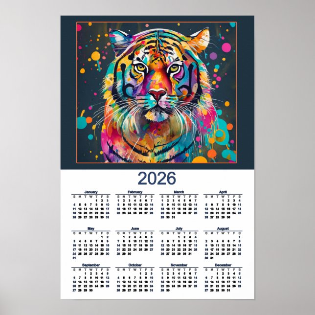 Affiche Calendrier 2026 du Tigre à l'aquarelle époustoufla (Devant)