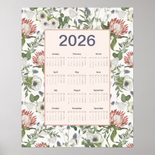 Affiche Calendrier 2026 Fleurs Papillons