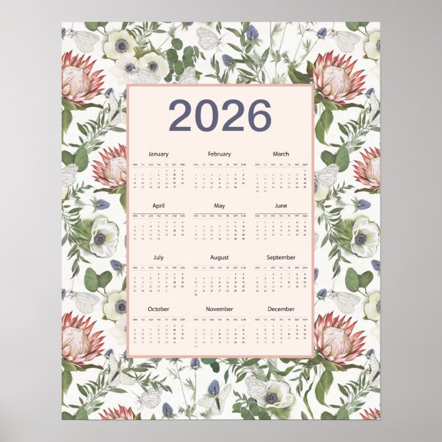 Affiche Calendrier 2026 Fleurs Papillons (Devant)
