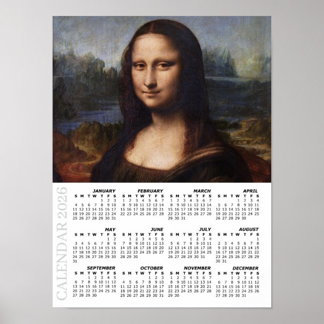 Affiche Calendrier 2026, Grand, Mona Lisa/ Léonard de Vinc (Devant)