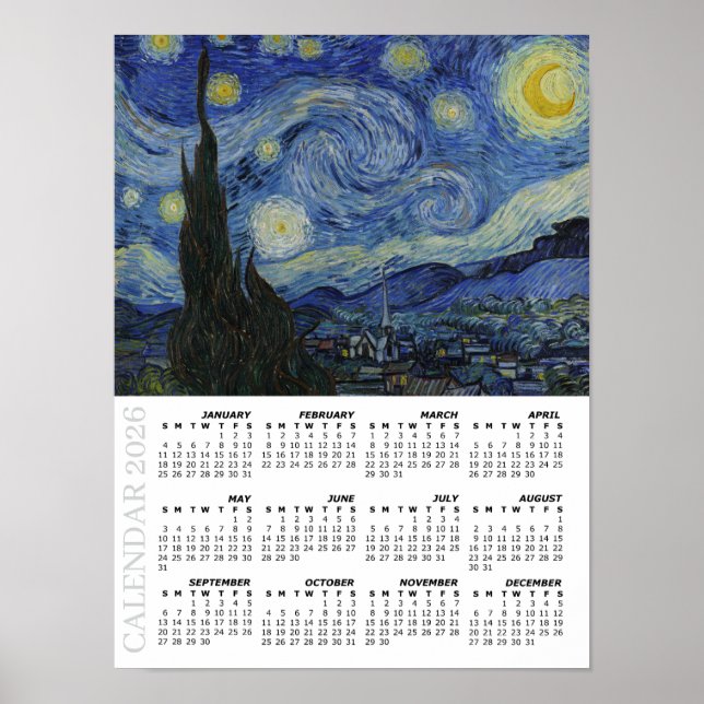 Affiche Calendrier 2026, Grand, Nuit étoilée / Van Gogh (Devant)