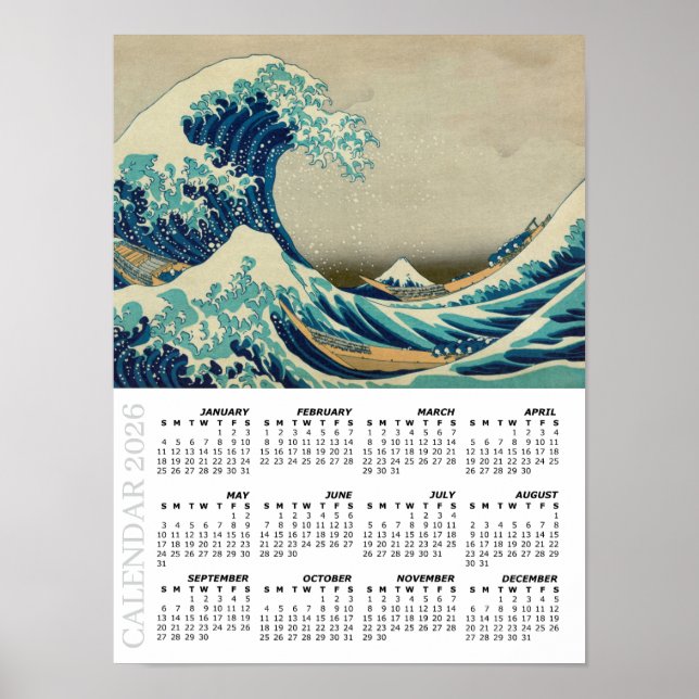 Affiche Calendrier 2026, Grande Vague de Kanagawa (Devant)