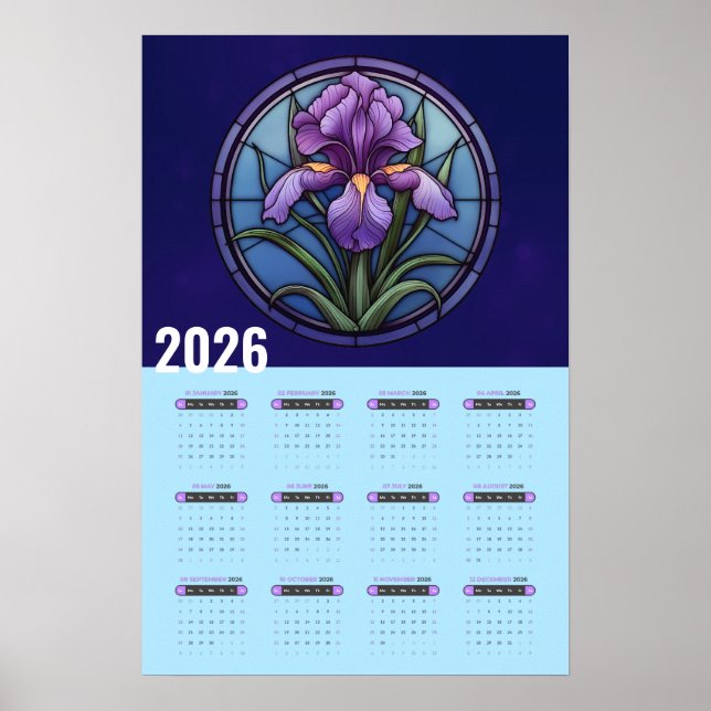 Affiche Calendrier 2026 Iris Violet Mural (Devant)