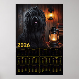 Affiche Calendrier 2026 Komondor avec lanternes et livres