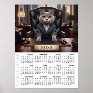 Affiche Calendrier 2026, Le Patron - Chats Amusants au Bur