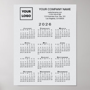 Affiche Calendrier 2026 Logo d'entreprise et texte gris cl